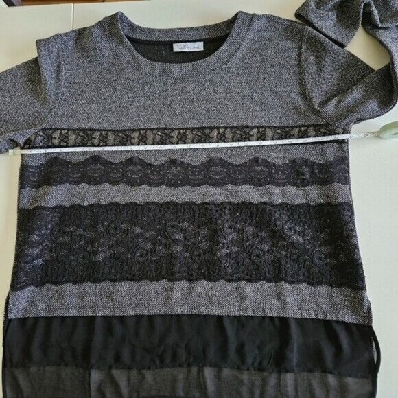 Intrend Max Mara Top Womens L Gray Black Pullover LS Lace Satin Sheer Whimsigoth - Picture 4 of 15
